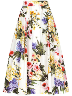DOLCE & GABBANA Floral Print Midi Skirt for Women in White - SS24 Collection