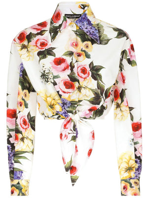 DOLCE & GABBANA Vibrant Floral Print Cotton Cropped Shirt - Perfect for Summer