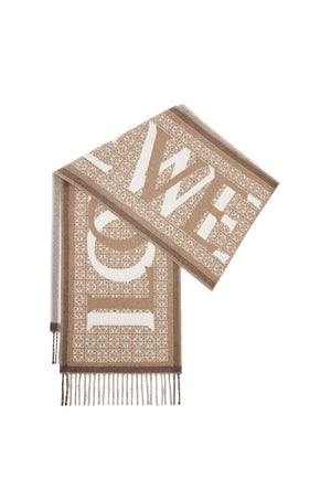 LOEWE Double-Face Love Scarf in Wool and Cashmere in Shades of White and Beige for Women