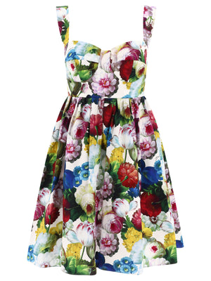 DOLCE & GABBANA Nocturnal Flower Print Short Cotton Corset Dress