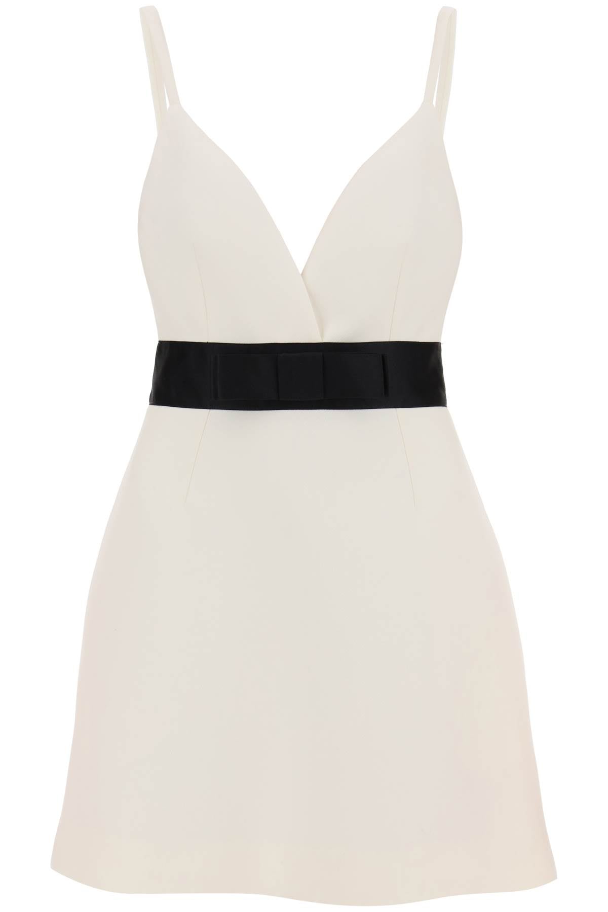 DOLCE & GABBANA Mini White Wool Dress with Decorative Bow and Pockets for Women
