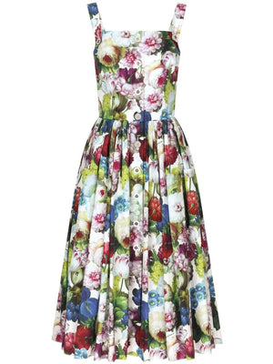 DOLCE & GABBANA Multicoloured Floral Print Cotton Midi Dress