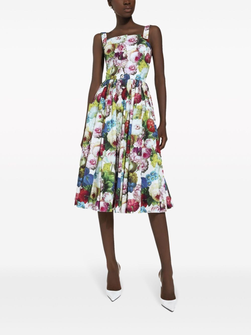 DOLCE & GABBANA Multicoloured Floral Print Cotton Midi Dress