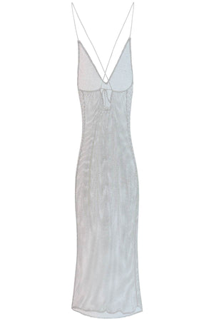 GANNI Sparkling Silver Mesh Dress with Iridescent Crystals - SS23