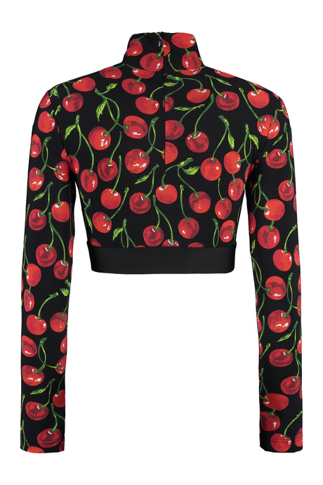 DOLCE & GABBANA Colorful All Over Print Long Sleeve Crop Top for Women