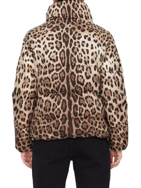 DOLCE & GABBANA Leopard Print Short Down Jacket in Beige for Women