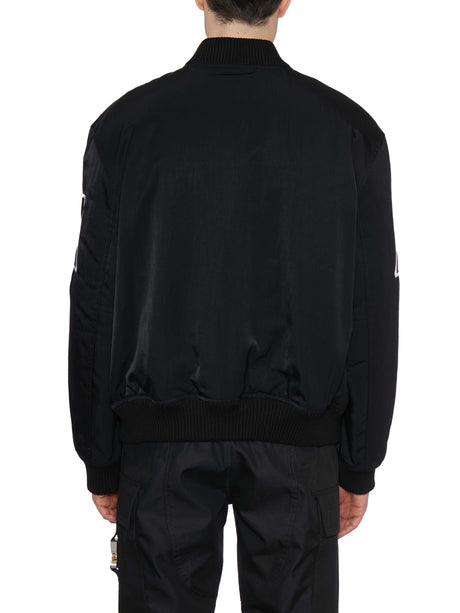 男士黑色校队夹克衫，带徽标贴片和侧袋（SS23版）