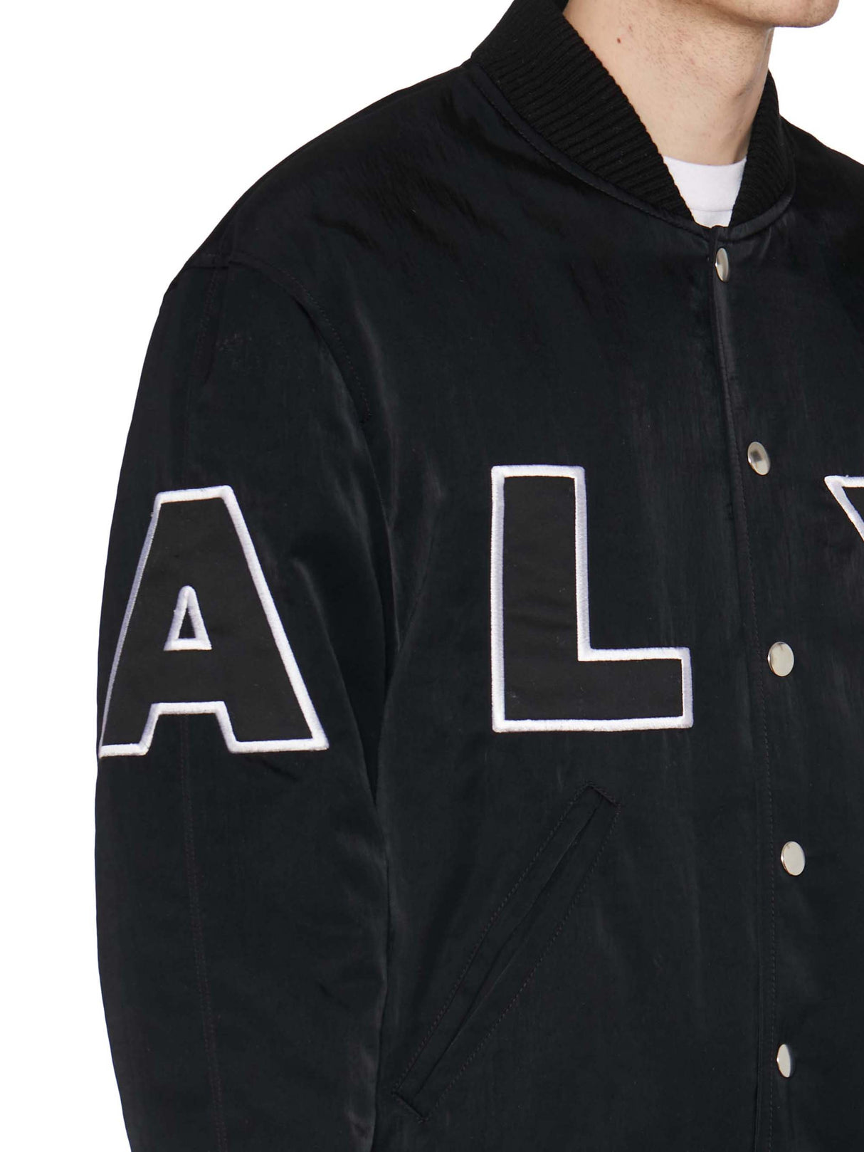1017 ALYX 9SM Men's Black Varsity Jacket - SS23 Wool Blend with Logo Patch