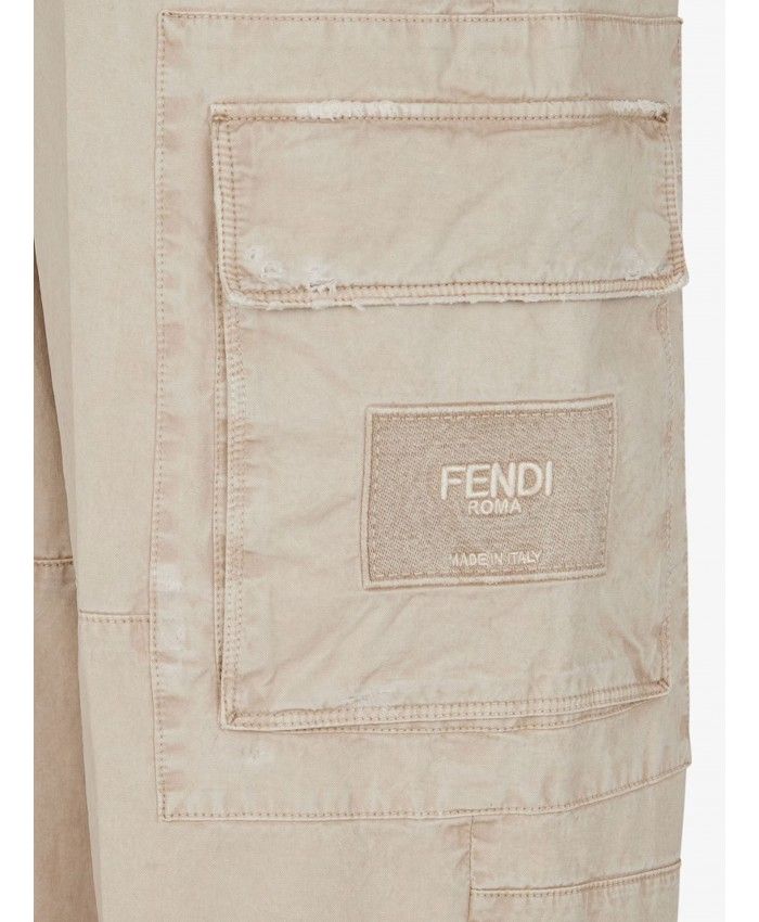 FENDI Men's Beige Cargo Trousers in Gabardine for SS23