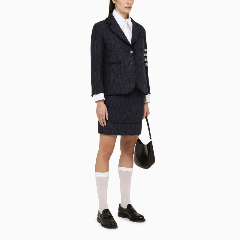 THOM BROWNE Navy Blue Blue Single-Breasted Jacket in Wool Blend for Women