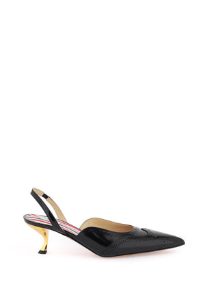 THOM BROWNE Elegant Black Slingback Pumps with Brogue Detailing and Mirrored Heel for Women