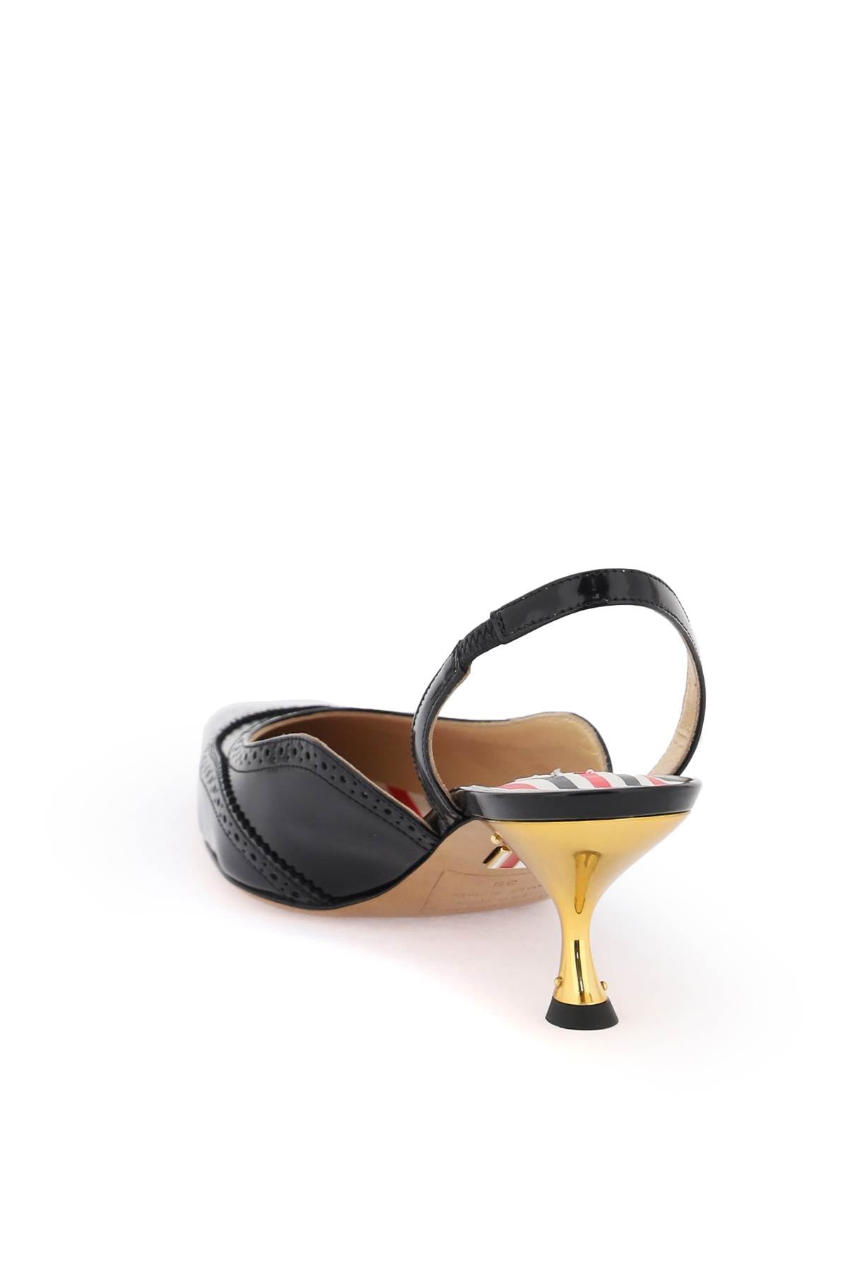THOM BROWNE Elegant Black Slingback Pumps with Brogue Detailing and Mirrored Heel for Women