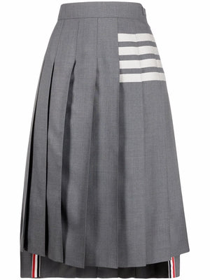 THOM BROWNE Gray Wool Mid-Length Pleated Skirt for Women - FW24 Collection
