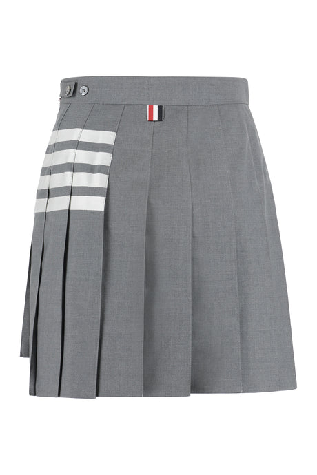 THOM BROWNE Grey 4-Bar Pleated Miniskirt in 100% Wool for Women - SS24 Collection