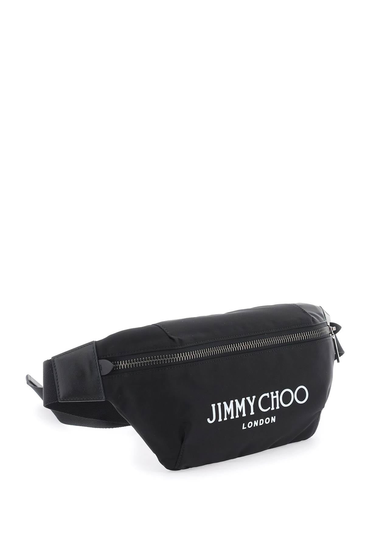 JIMMY CHOO Men's Black Nylon Beltpack with Iconic Logo Print and Leather Details