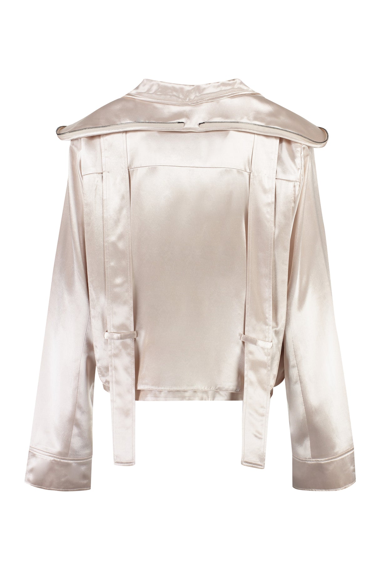 FENDI Light Beige Oversize Satin Jacket with Zip Detail & Baguette Pockets