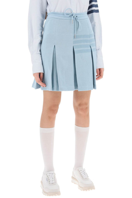 THOM BROWNE Light Blue Knit 4-Bar Pleated Skirt