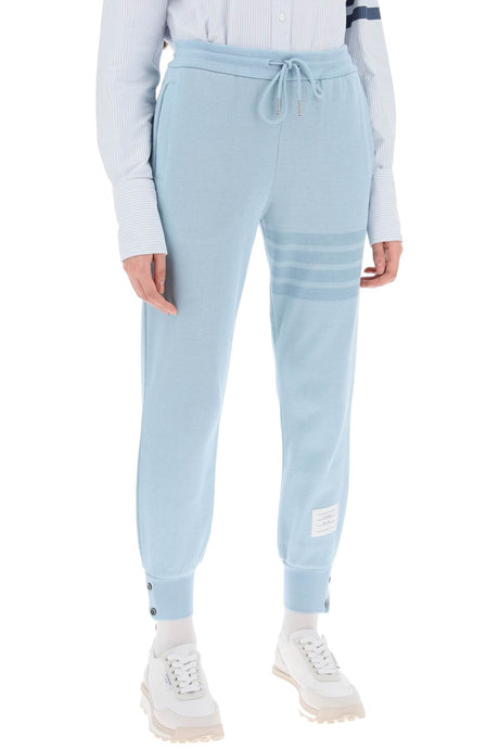 THOM BROWNE Light Blue 4-Bar Joggers in Cotton Knit for Women - SS24