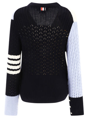 THOM BROWNE Color-Block V-Neck Wool Cardigan for Women