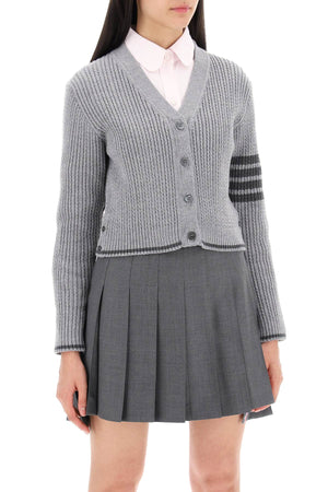 THOM BROWNE Soft Gray 4-Bar Intarsia Cropped Cardigan for Women