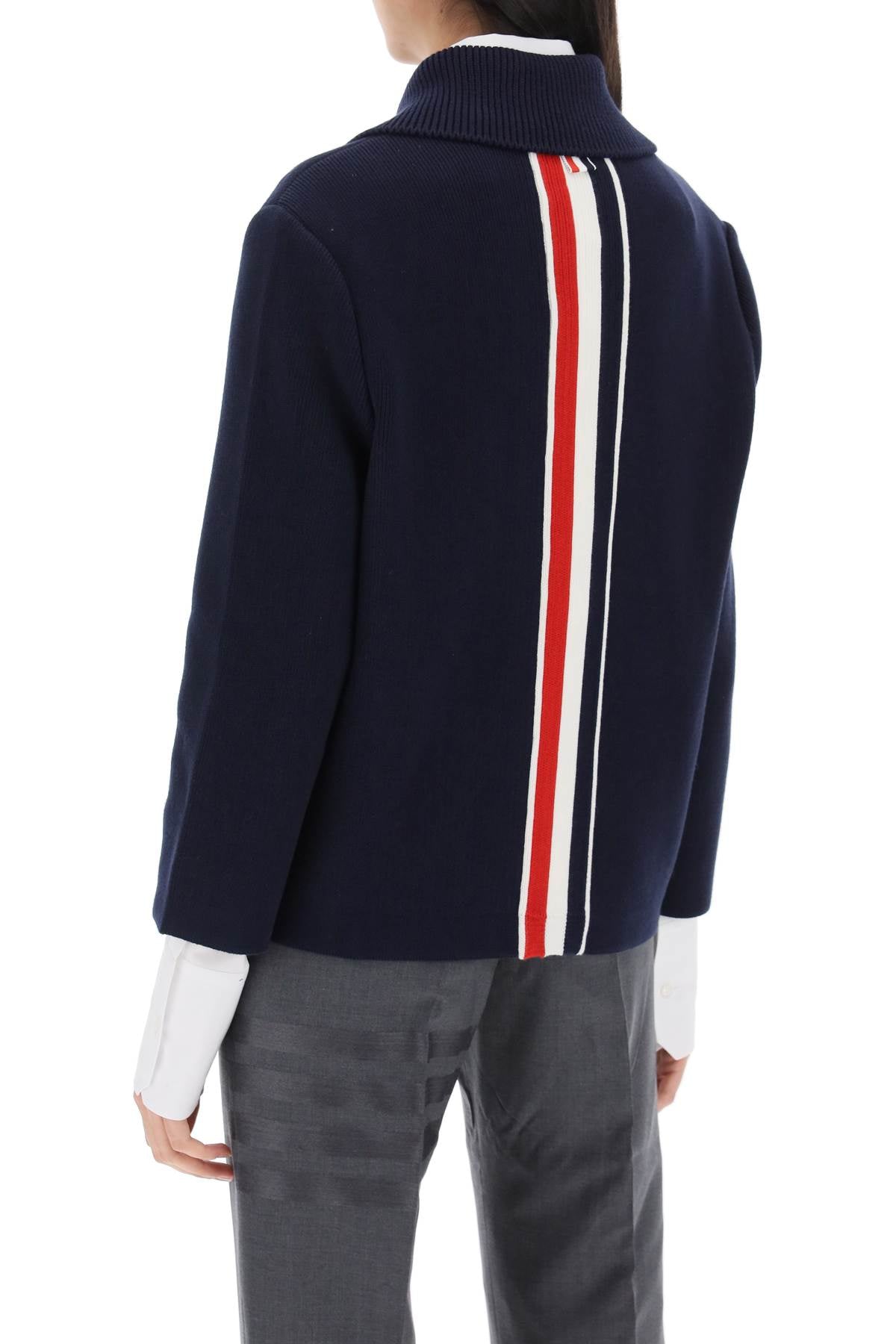 THOM BROWNE RWB Stripe Knit Jacket for Women in Blue - SS24 Collection