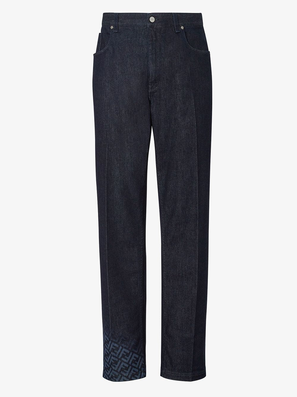 FENDI Men's Regular-Fit Denim Jeans with Leather Logo Patch