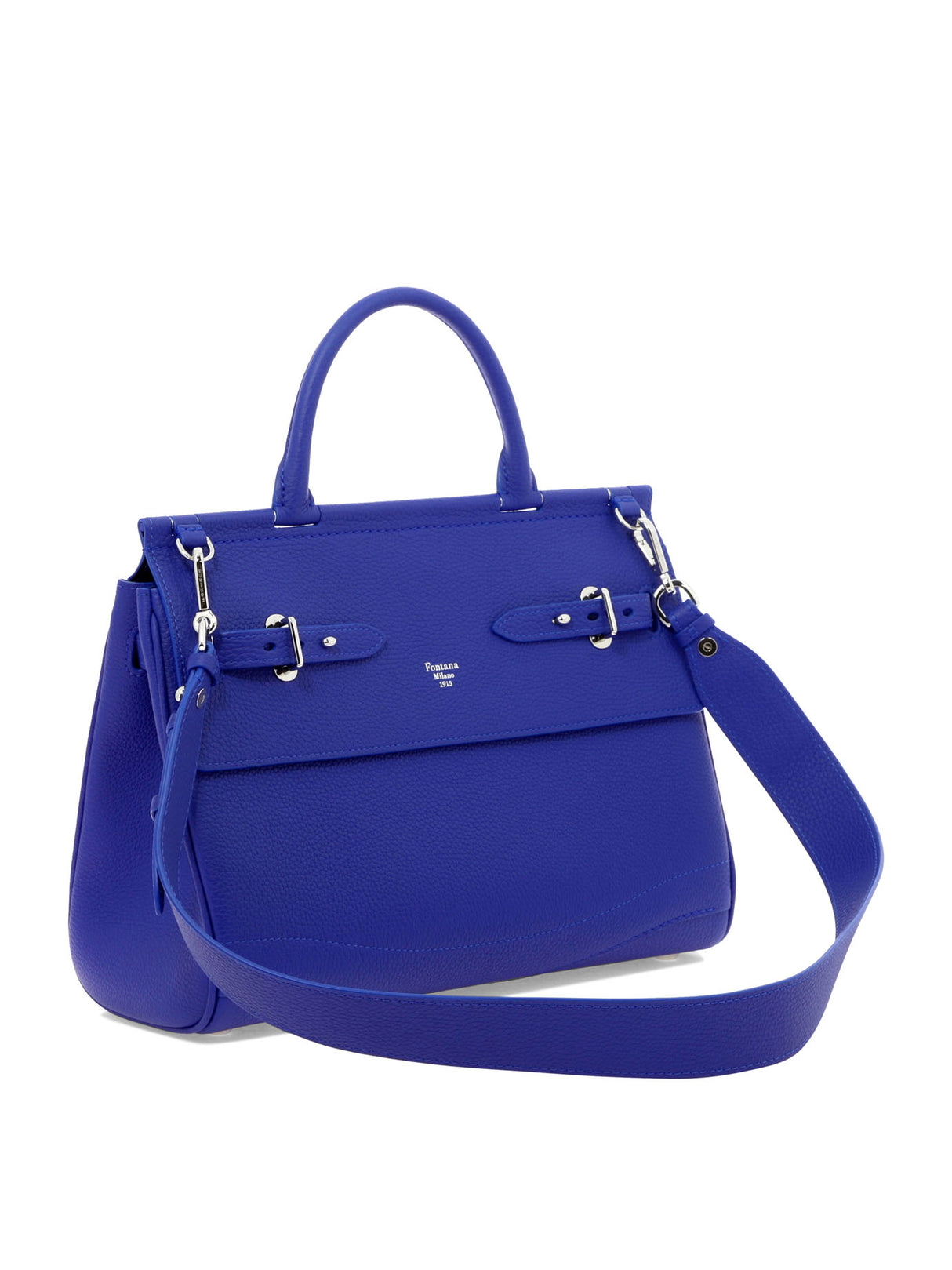 FONTANA MILANO 1915 Blue Leather Handbag with Belt Closure and Open Pockets for Women