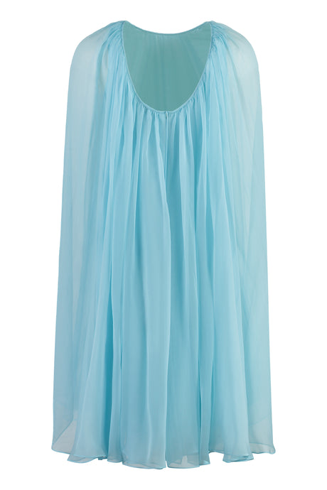 MAX MARA Light Blue Flared Dress with Back Bow Closure - 100% Silk