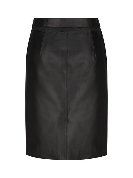 FENDI Black Cut-Out Detail Asymmetrical Leather Skirt for Women