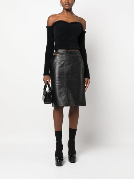FENDI Logo-Waistband Leather Skirt - Black (FW23)
