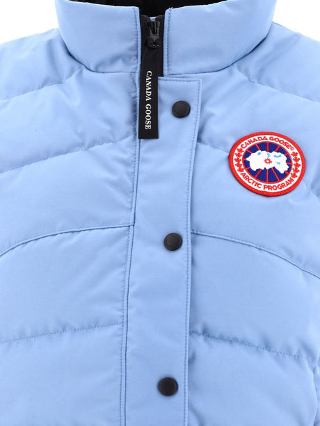 CANADA GOOSE Light Blue Regular Fit Vest Jacket with Inner Lining and Feather Padding for Women