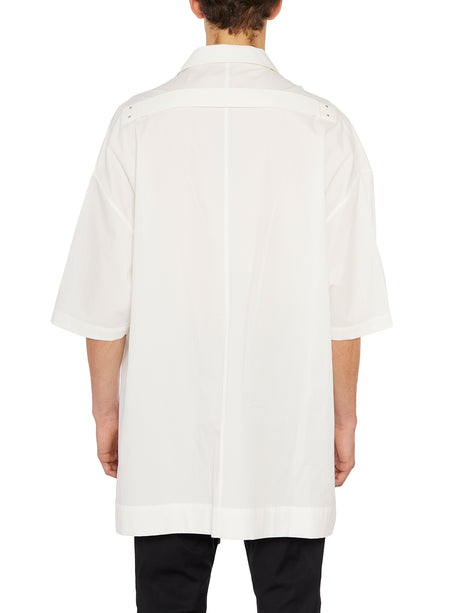 RICK OWENS Men's Oversized White Cotton Shirt with Hidden Button Closure and Side Slits