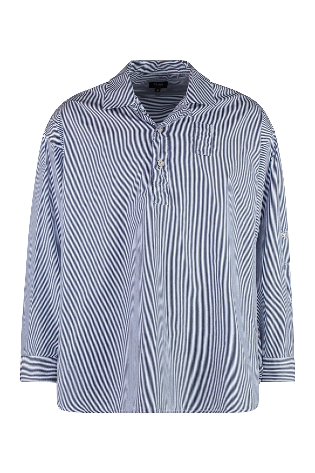 FENDI Navy Striped Cotton Short Sleeve Shirt for Men
