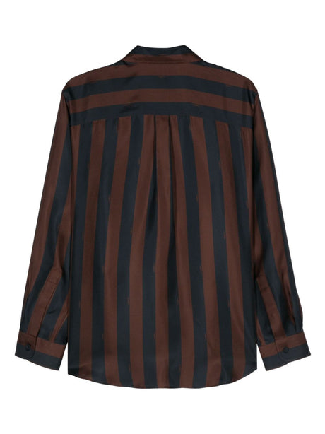 FENDI Elegant Striped Silk Shirt in Midnight Blue and Earth Brown