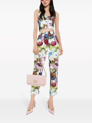 DOLCE & GABBANA Multicolored Floral-Print Cotton Trousers - High Waist, Straight Leg, Women's SS24 Fashion Item
