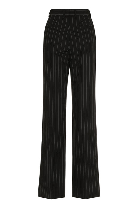女士黑色细条纹羊毛裤 - SS24 系列