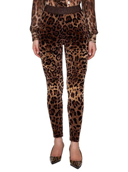 DOLCE & GABBANA Leopard Print Back Zip Leggings for Women in Beige