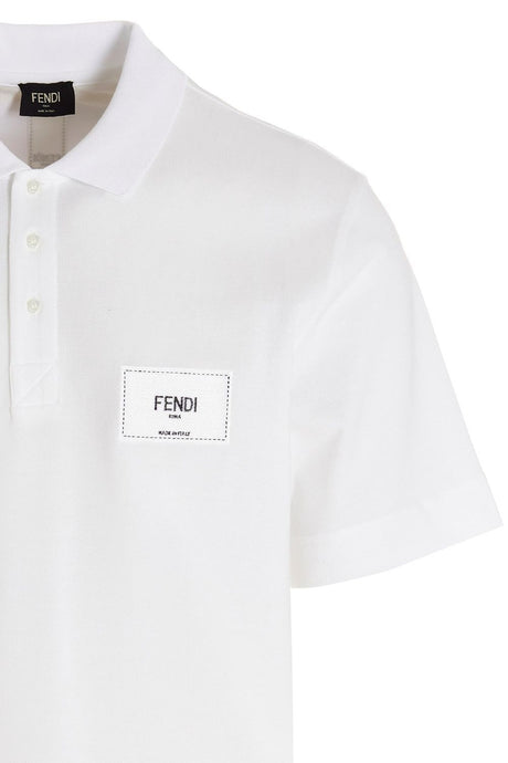 FENDI Men's White Embroidered Polo Shirt for SS24