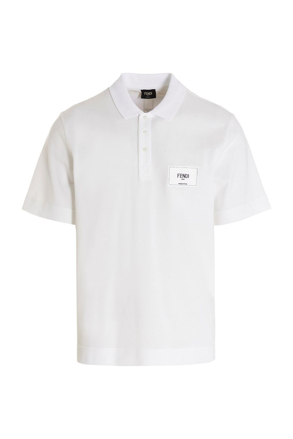 FENDI Men's Cotton Piqué Polo Shirt with Ribbed Collar and Side Slits