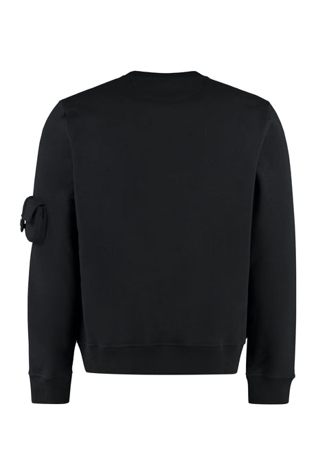 FENDI Men's Black Cotton Sweater with Flap Pocket and Ribbed Edges