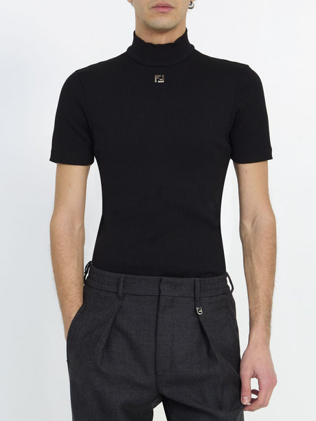 黑色LOGO扣带弹力织物男士薄短袖T恤- SS24系列