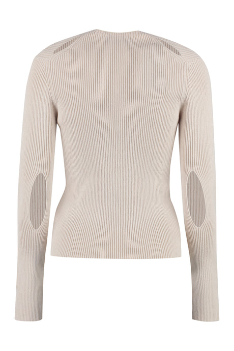 FENDI Ivory Ribbed Cardigan with Cut-Out Detail for Women - SS23