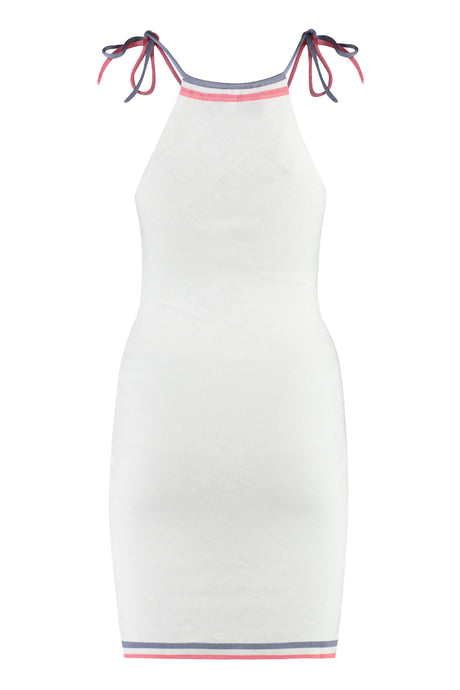 White Jacquard Mini-Dress with Contrasting Edges and Fendi Mirror Logo
