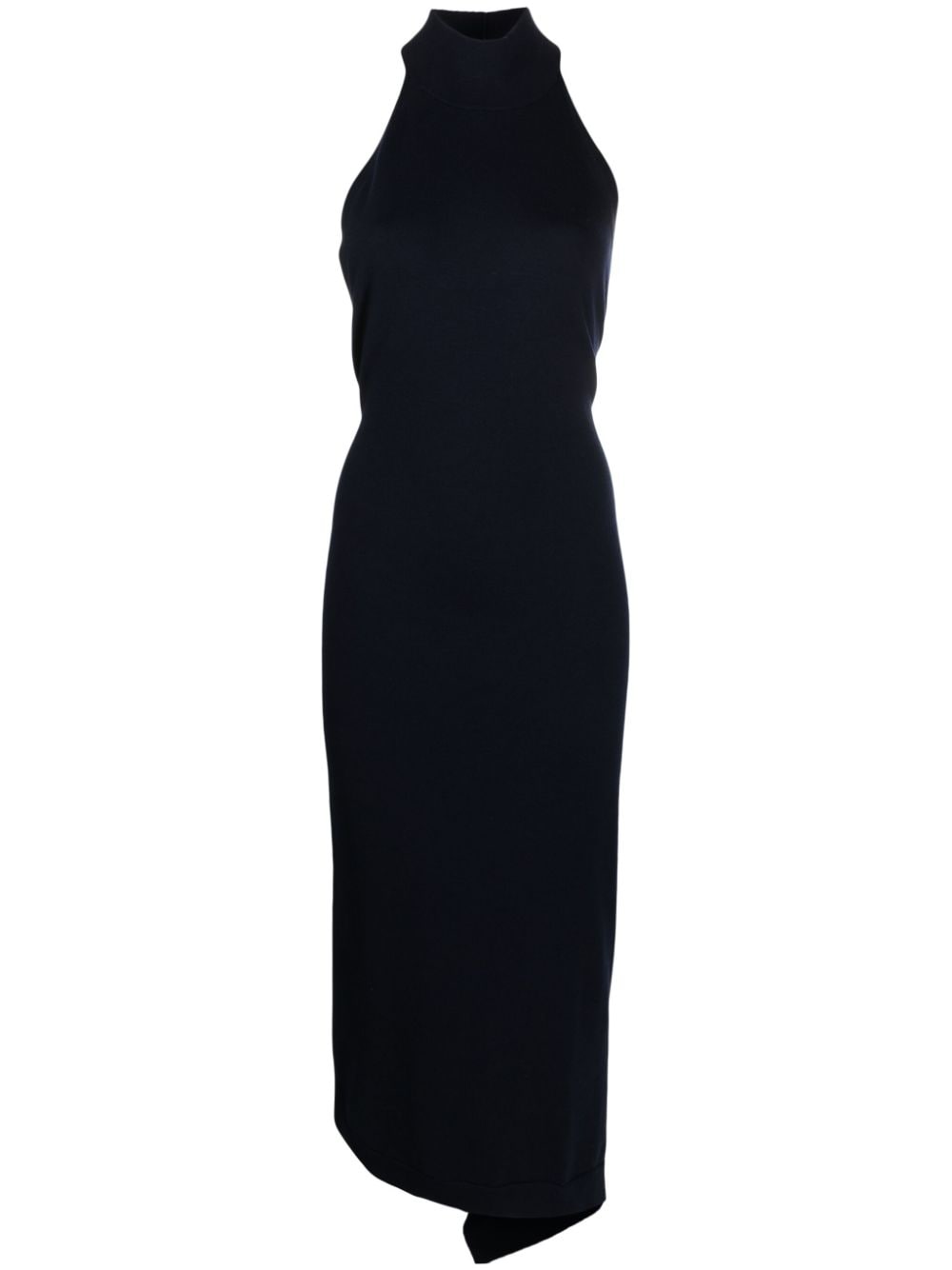 FENDI Navy Blue Wool Midi Dress for Women - Funnel-Neck Ribbed-Knit FW23 Dress