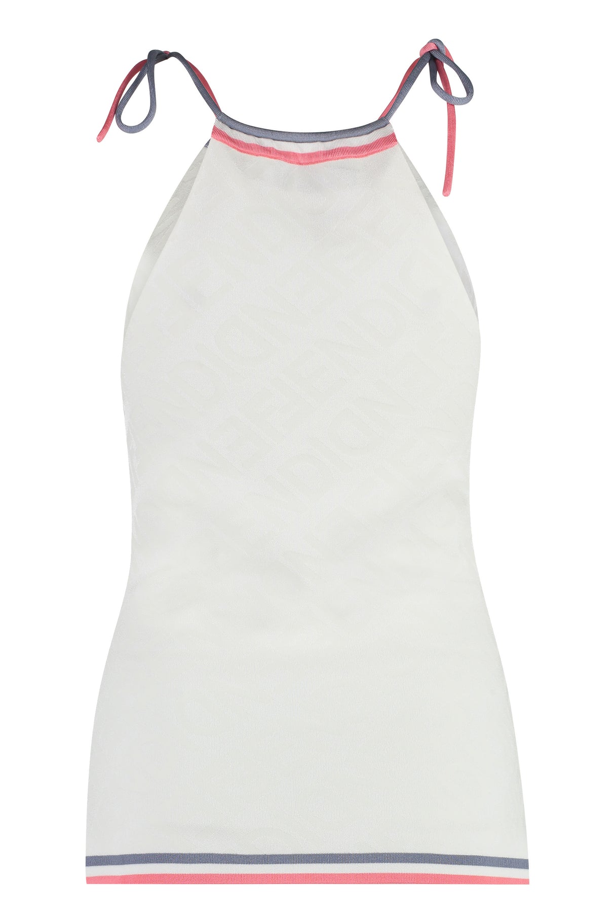 FENDI Contrasting Edges All Over White Mirror Logo Jacquard Knit Top for Women SS23