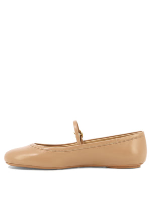 GIANVITO ROSSI Beige Ballet Flats with Instep Strap and Ribbon Buckle