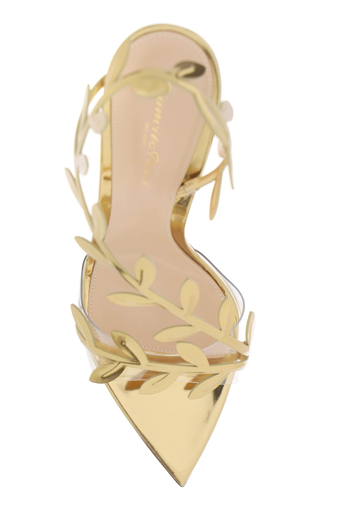 GIANVITO ROSSI Floral Embellished Asymmetrical Gold Sandals for Women - SS24 Collection