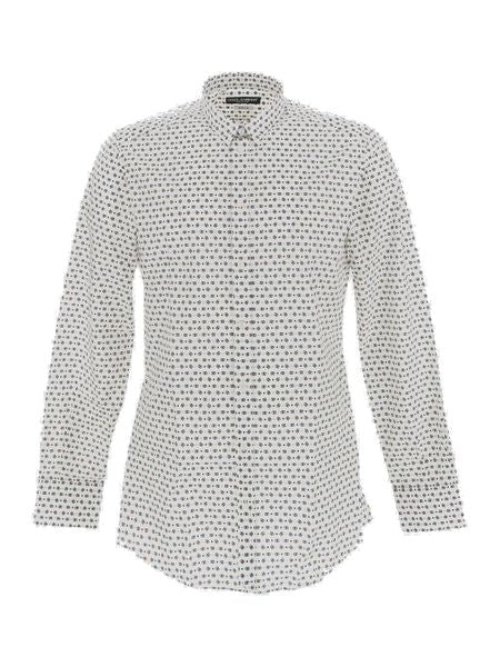 DOLCE & GABBANA Men's Jacquard Logo Cotton Shirt with Rounded Hem in White for FW23 Collection