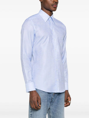 男士SS24系列蓝色棉麻长袖衬衫