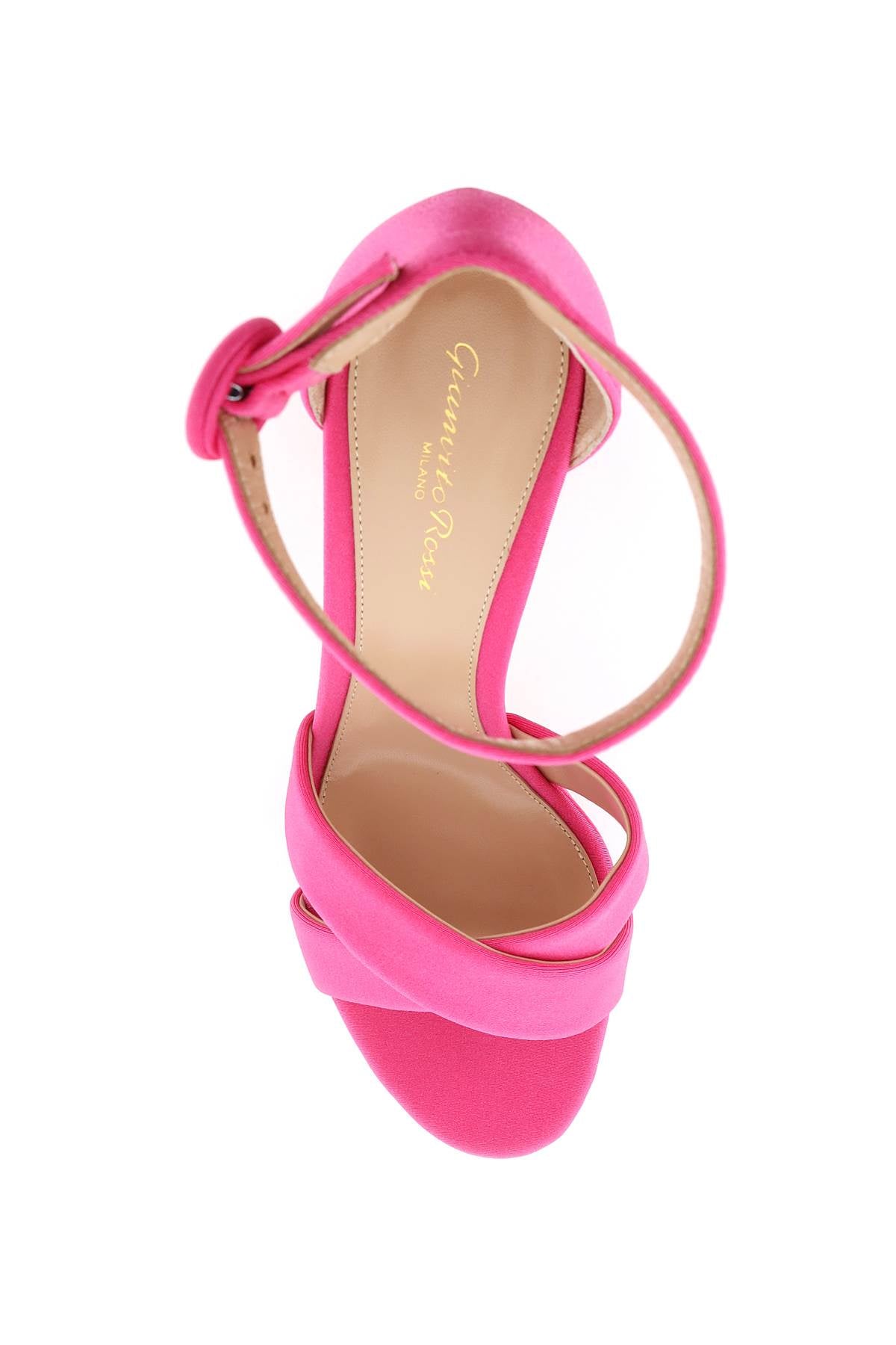 GIANVITO ROSSI Fuchsia Fabric Crossed Band Sandals with Adjustable Ankle Strap and High Heel